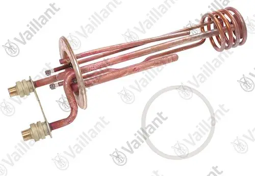 Vaillant Heizkörperheizstange mit gebogenen Rohren und Anschlussgewinden, begleitet von einer Dichtung.